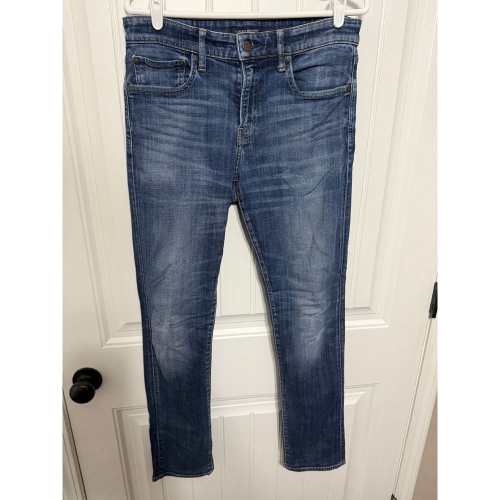 Lucky Brand Jeans Mens 32 121 Heritage Slim Straight Blue Denim Whiskered EUC